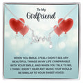To My Girlfriend Scripted Love Necklace, Heart Balloons Card Gift