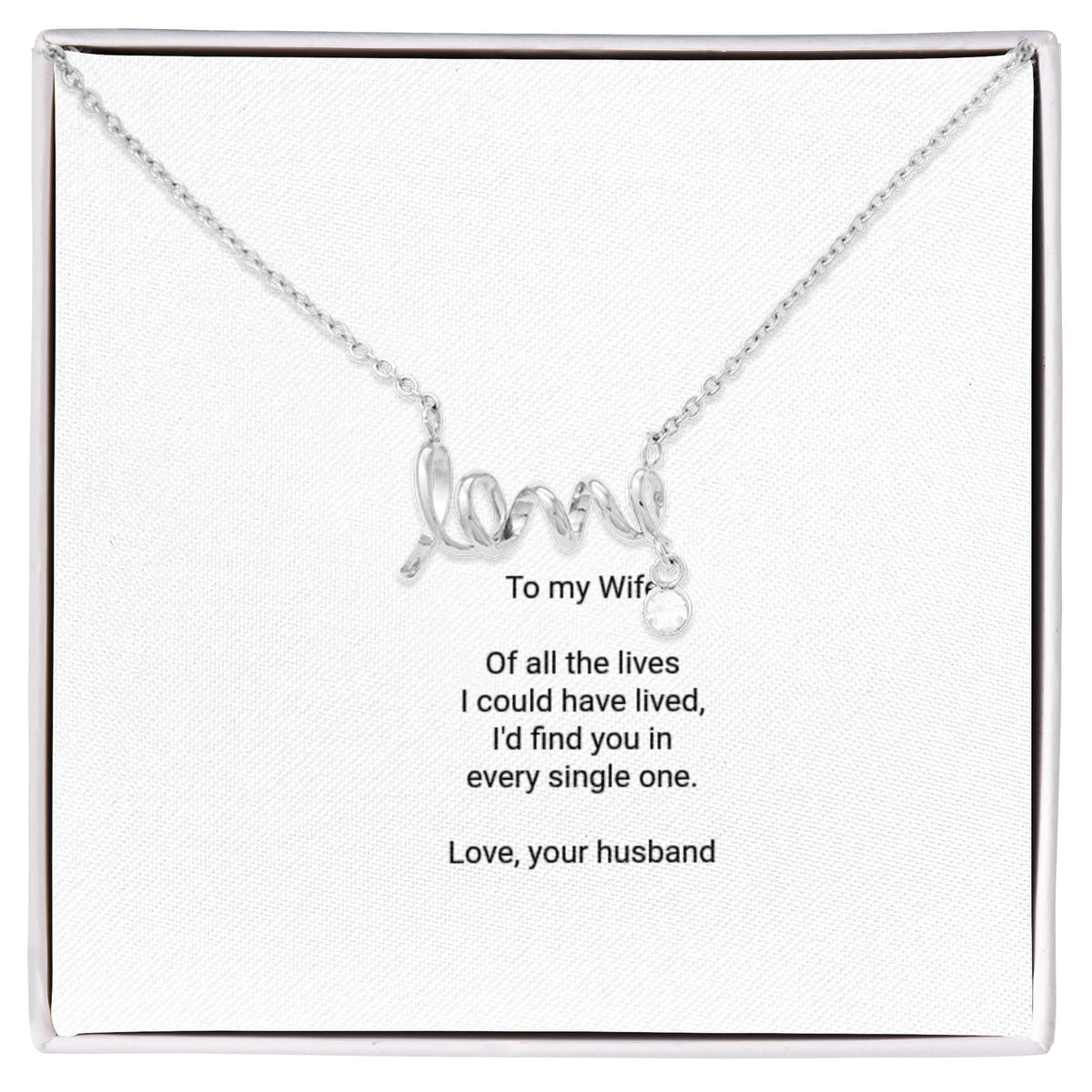 To My Wife Necklace - Scripted Love Pendant with Message Card, Romantic Christmas Gift for Wife