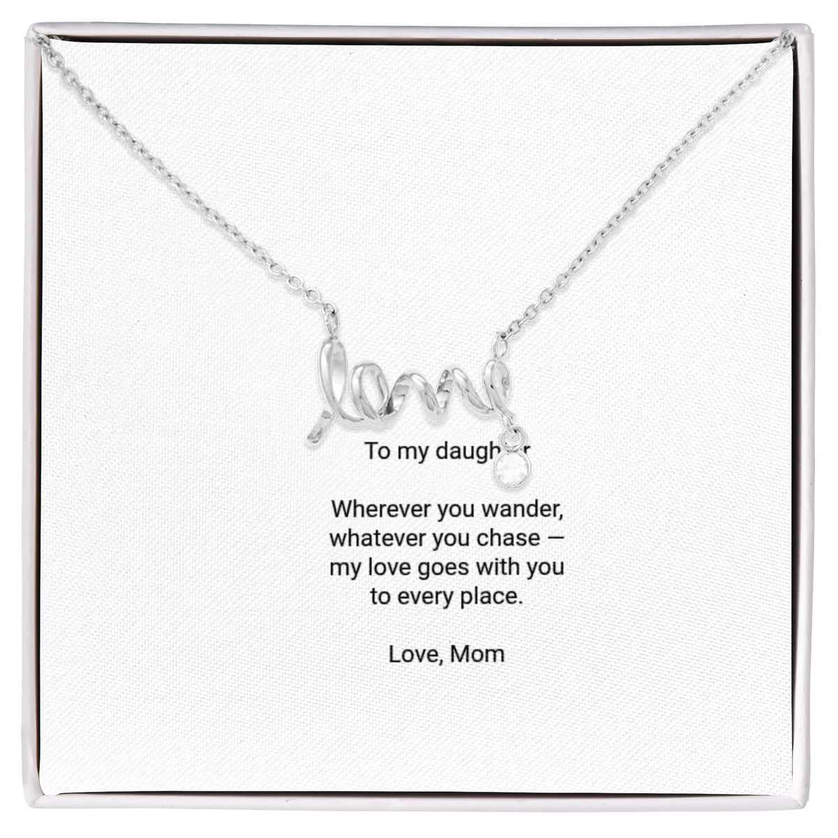 To My Daughter Necklace - Scripted Love Pendant with Message Card, Christmas Gift for Daughter from Mom