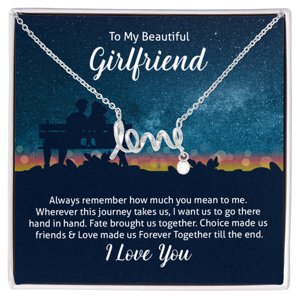 To My Beautiful Girlfriend Scripted Love Necklace, Starry Night Card Gift