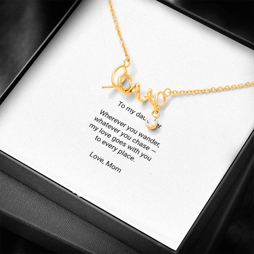 To My Daughter Necklace - Scripted Love Pendant with Message Card, Christmas Gift for Daughter from Mom