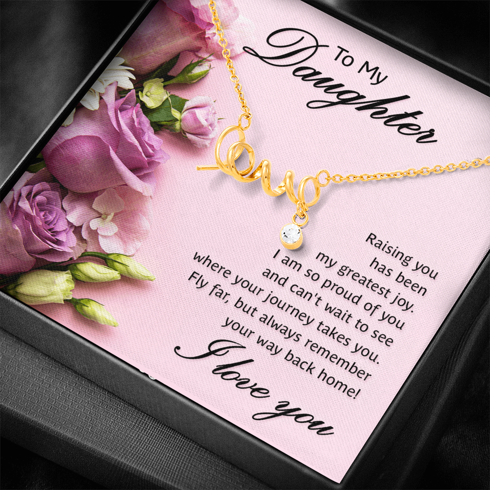 To My Daughter Scripted Love Necklace, Raising You Card Gift