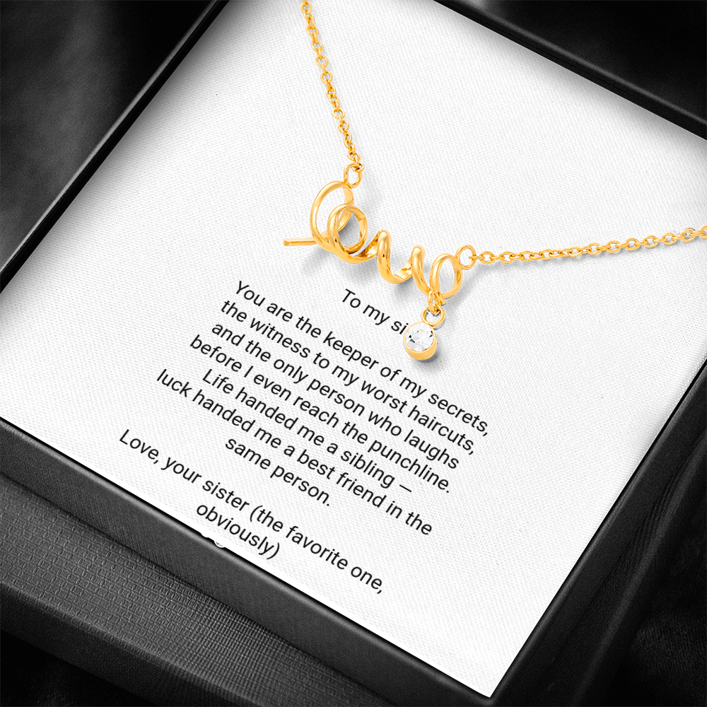 To My Sister Necklace - Scripted Love Pendant with Message Card, Funny Christmas Gift for Sister