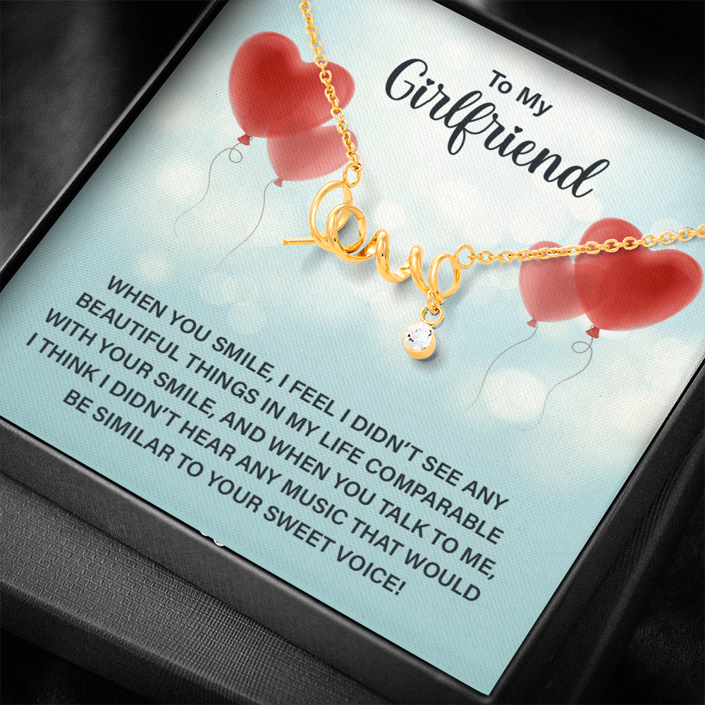 To My Girlfriend Scripted Love Necklace, Heart Balloons Card Gift