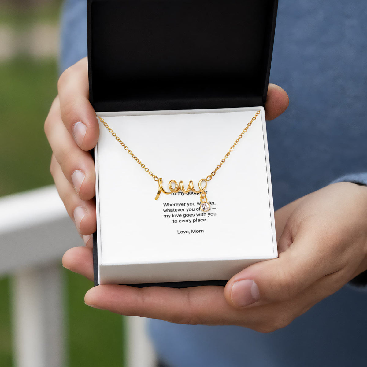 To My Daughter Necklace - Scripted Love Pendant with Message Card, Christmas Gift for Daughter from Mom