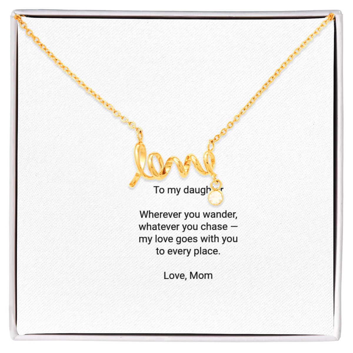 To My Daughter Necklace - Scripted Love Pendant with Message Card, Christmas Gift for Daughter from Mom