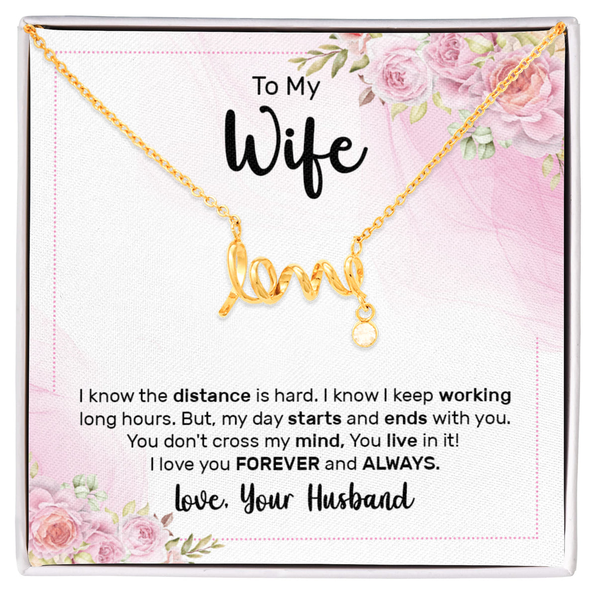 To My Wife Scripted Love Necklace, Long Distance Card Gift