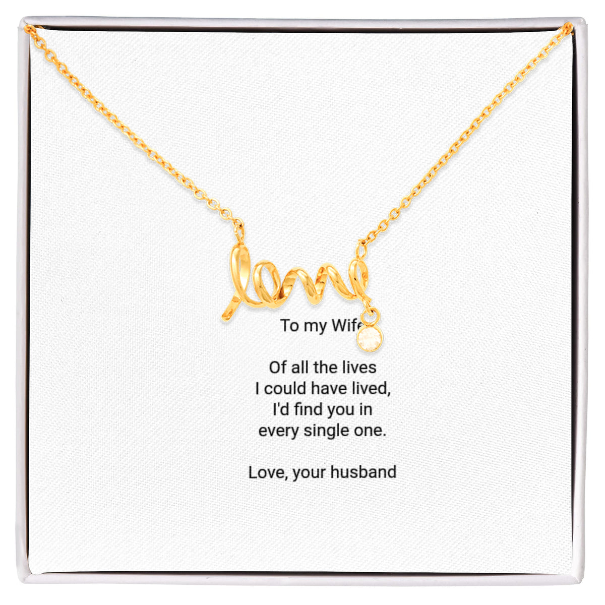 To My Wife Necklace - Scripted Love Pendant with Message Card, Romantic Christmas Gift for Wife