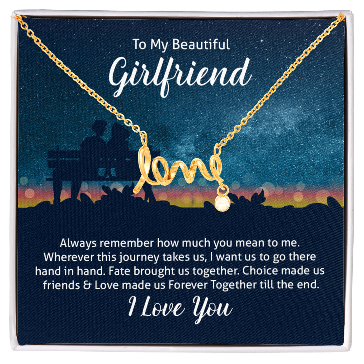 To My Beautiful Girlfriend Scripted Love Necklace, Starry Night Card Gift