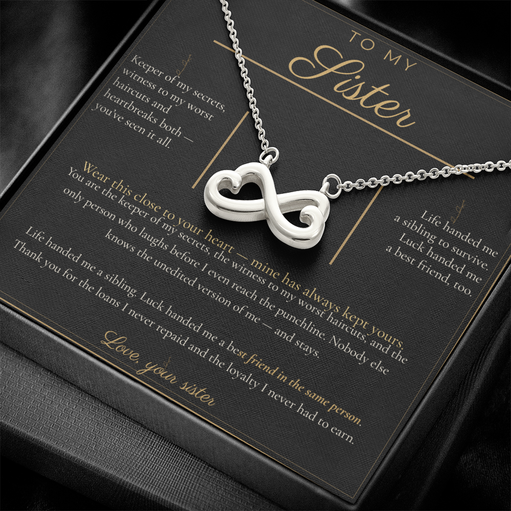 To My Sister Necklace - Everlasting Love Pendant with Message Card, Funny Christmas Gift for Sister