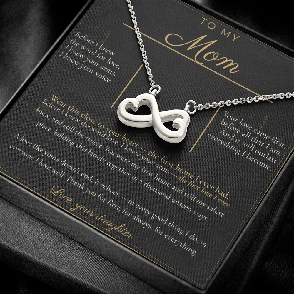 To My Mom Necklace - Everlasting Love Pendant with Message Card, Christmas Gift for Mom from Daughter