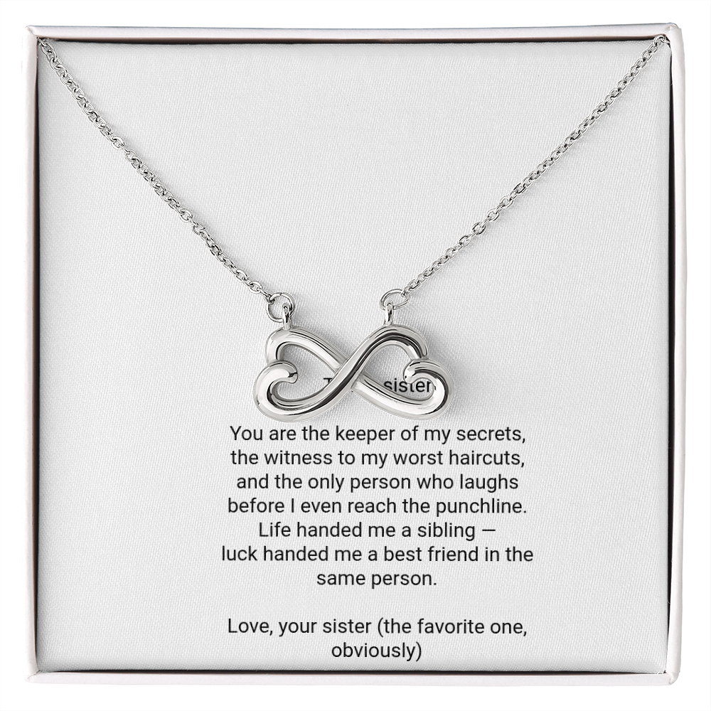 To My Sister Necklace - Everlasting Love Pendant with Message Card, Funny Christmas Gift for Sister