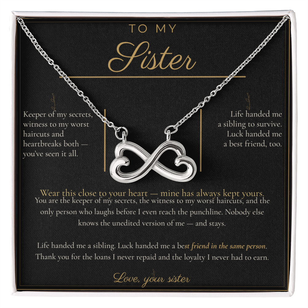 To My Sister Necklace - Everlasting Love Pendant with Message Card, Funny Christmas Gift for Sister