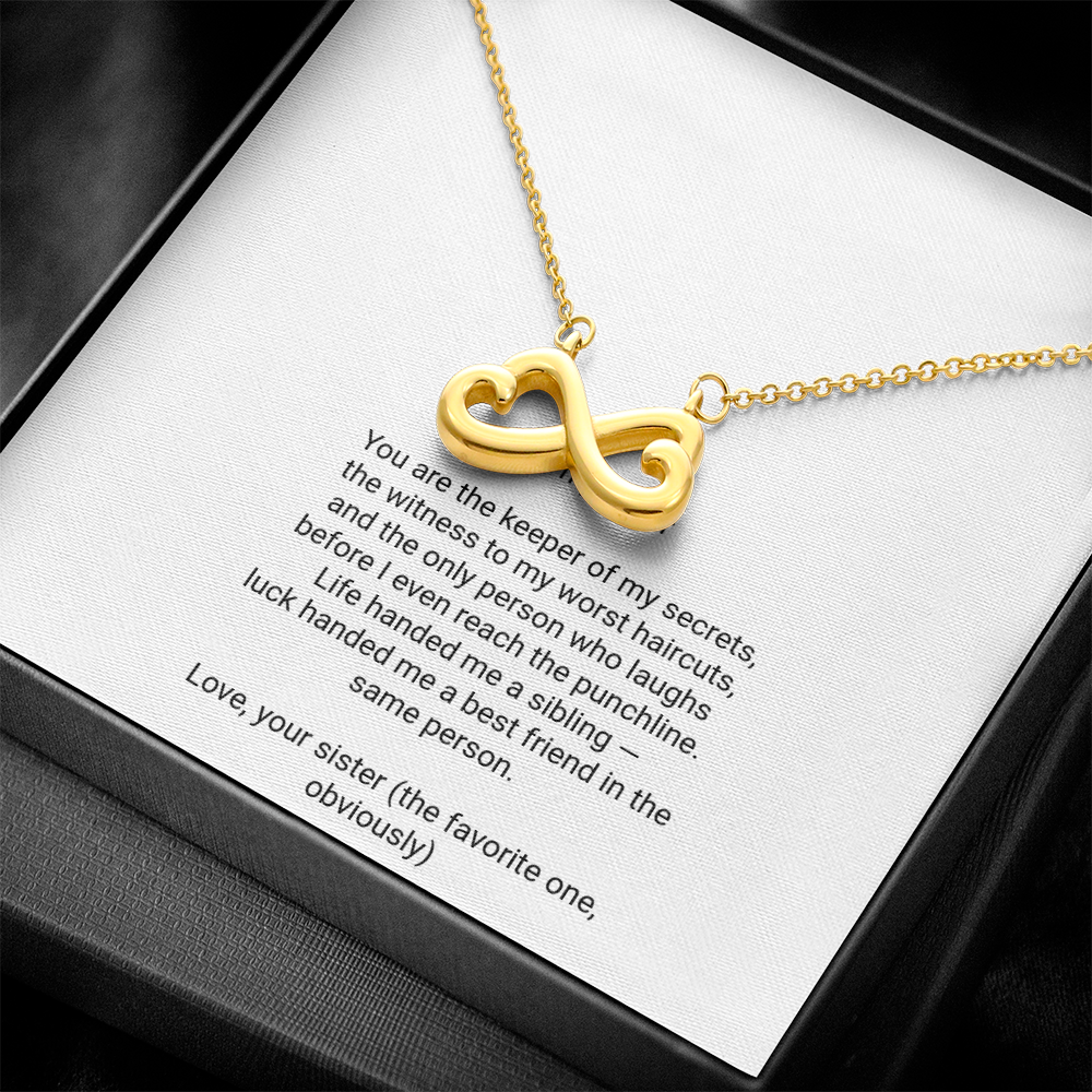 To My Sister Necklace - Everlasting Love Pendant with Message Card, Funny Christmas Gift for Sister
