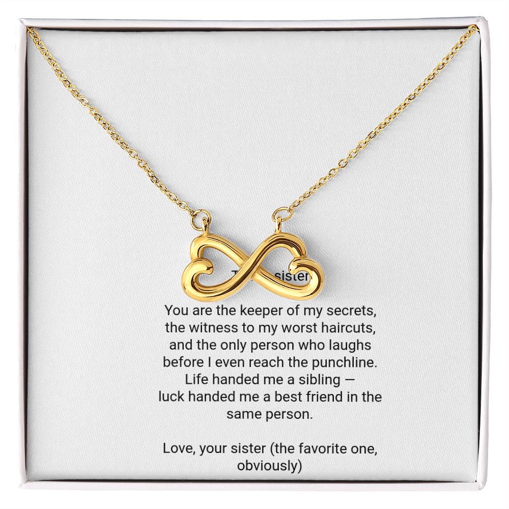 To My Sister Necklace - Everlasting Love Pendant with Message Card, Funny Christmas Gift for Sister