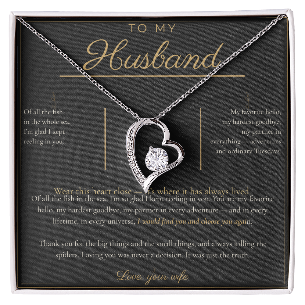 To My Husband Necklace - Forever Love Pendant with Message Card, Romantic Christmas Gift for Husband from Wife