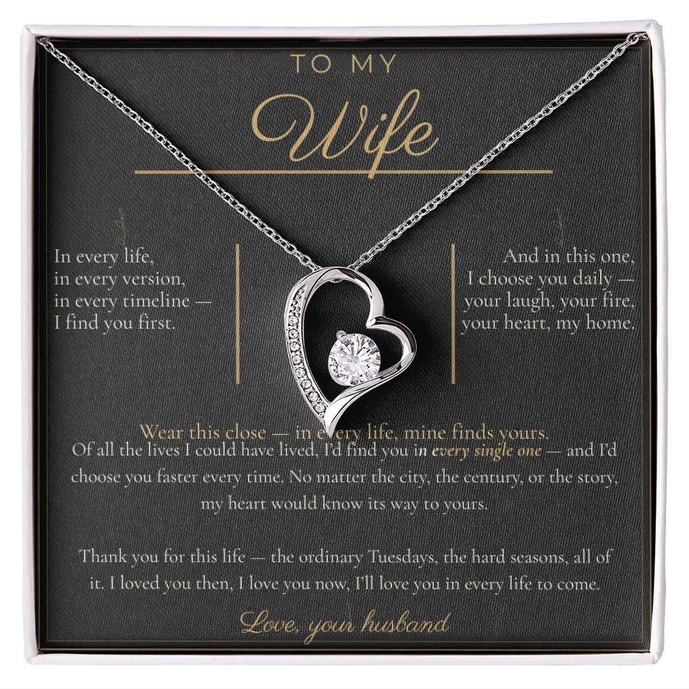 To My Wife Necklace - Forever Love Pendant with Message Card, Romantic Christmas Gift for Wife