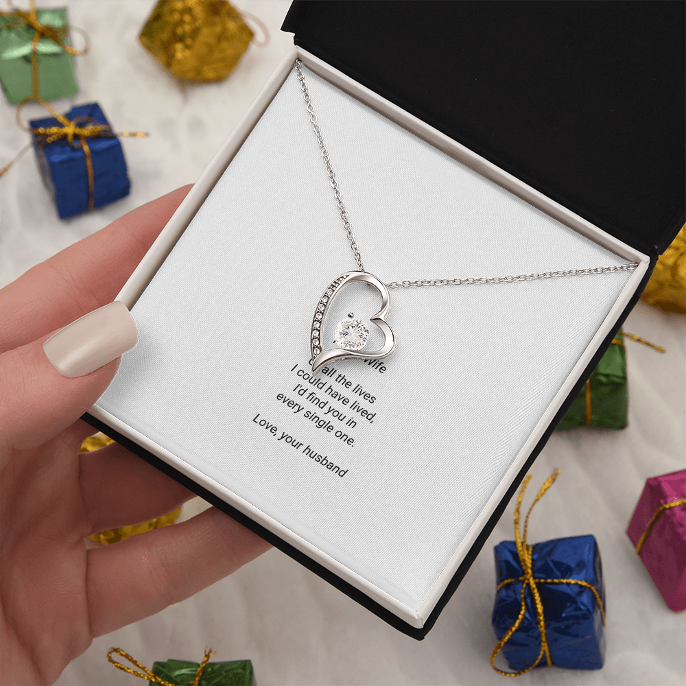 To My Wife Necklace - Forever Love Pendant with Message Card, Romantic Christmas Gift for Wife