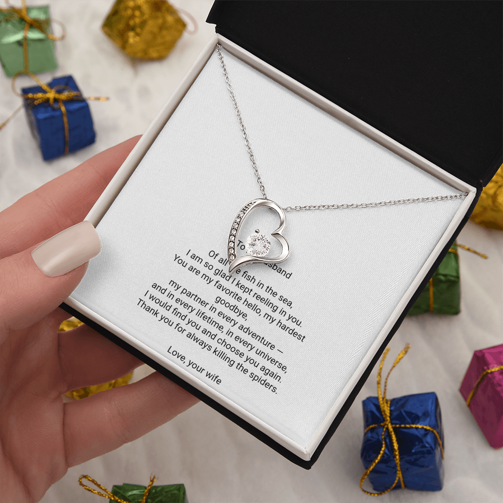 To My Husband Necklace - Forever Love Pendant with Message Card, Romantic Christmas Gift for Husband from Wife