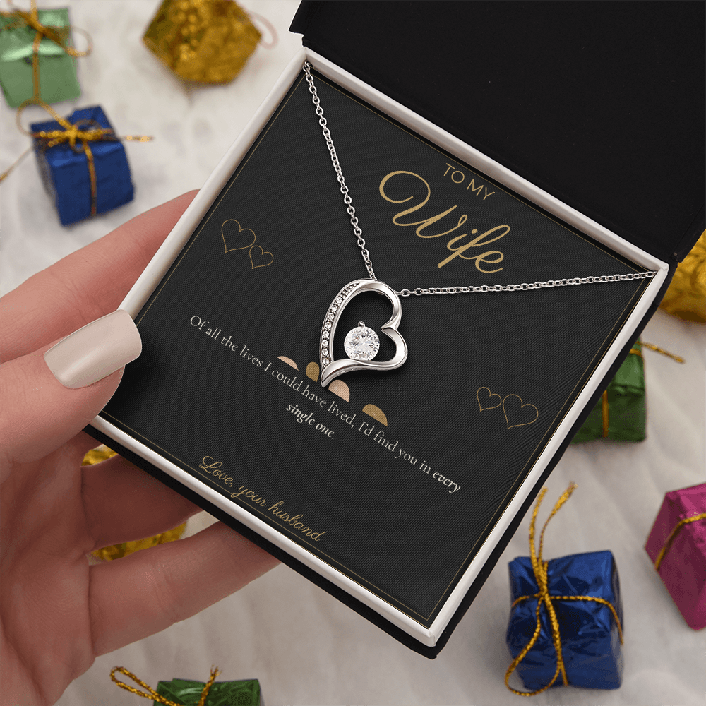 To My Wife Necklace - Forever Love Pendant with Message Card, Romantic Christmas Gift for Wife