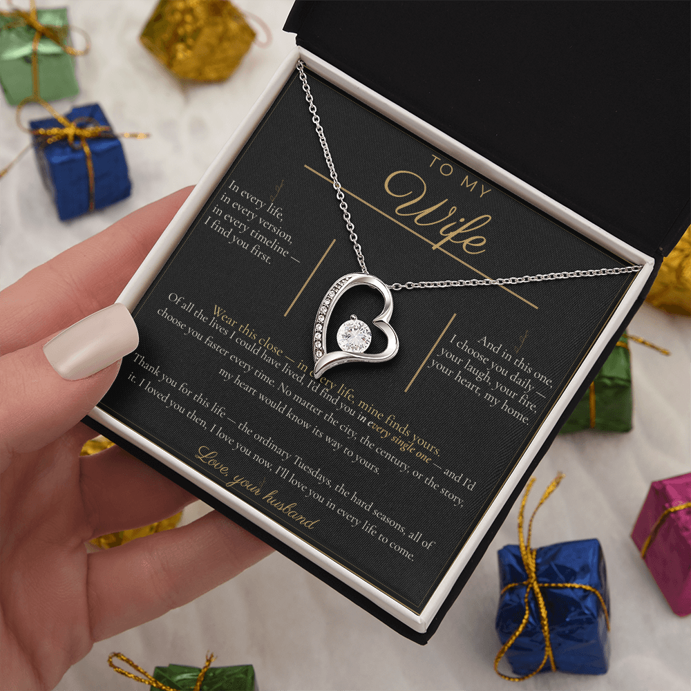 To My Wife Necklace - Forever Love Pendant with Message Card, Romantic Christmas Gift for Wife