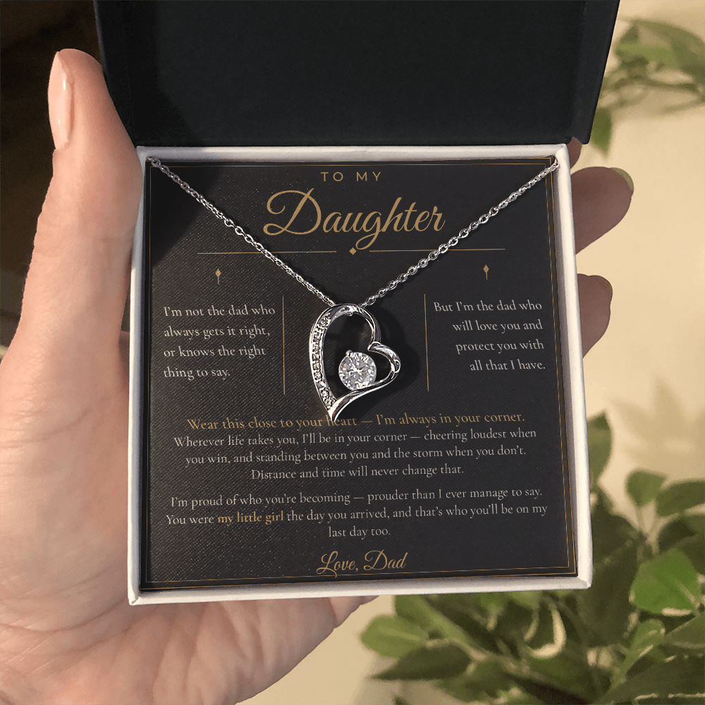 To My Daughter Necklace - Forever Love Pendant with Message Card, Christmas Gift for Daughter from Dad