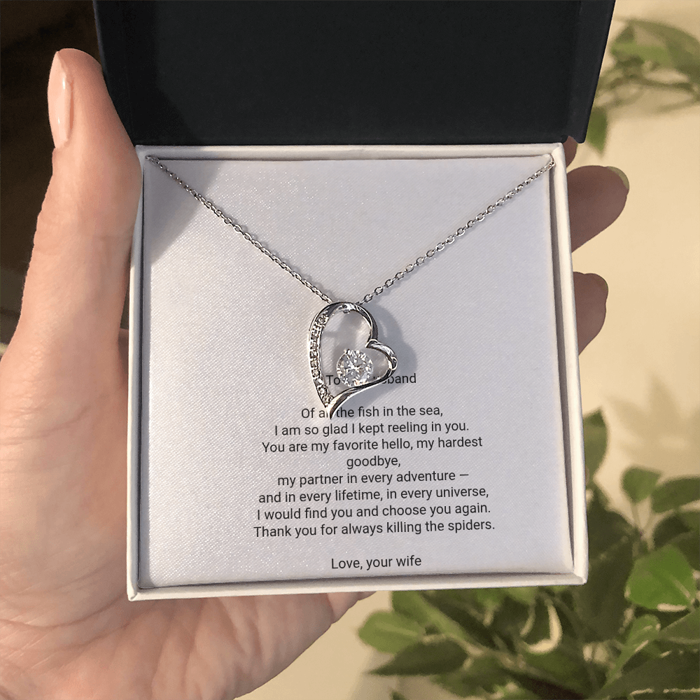 To My Husband Necklace - Forever Love Pendant with Message Card, Romantic Christmas Gift for Husband from Wife