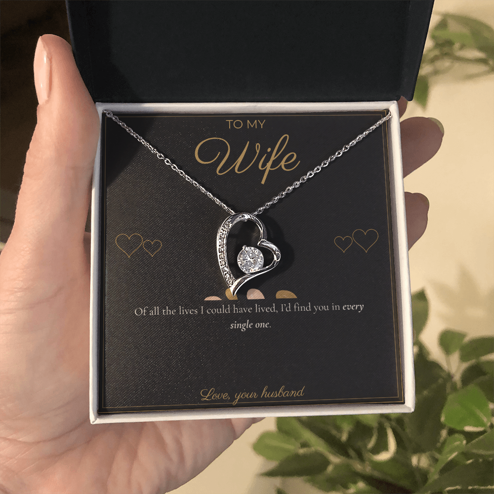 To My Wife Necklace - Forever Love Pendant with Message Card, Romantic Christmas Gift for Wife