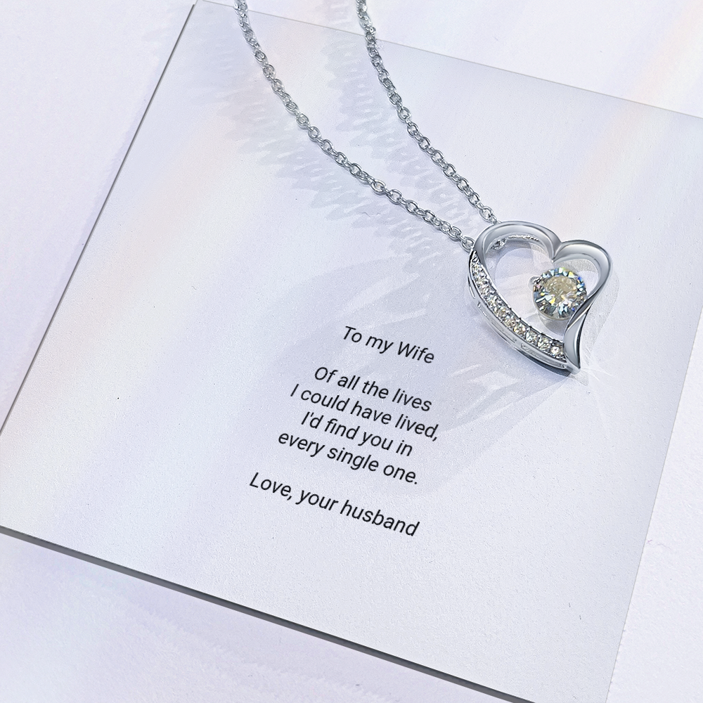 To My Wife Necklace - Forever Love Pendant with Message Card, Romantic Christmas Gift for Wife
