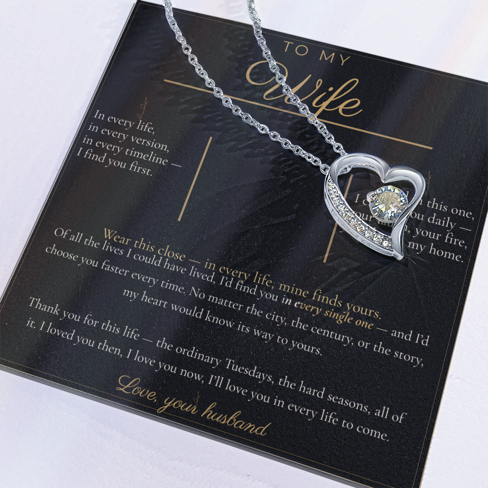 To My Wife Necklace - Forever Love Pendant with Message Card, Romantic Christmas Gift for Wife