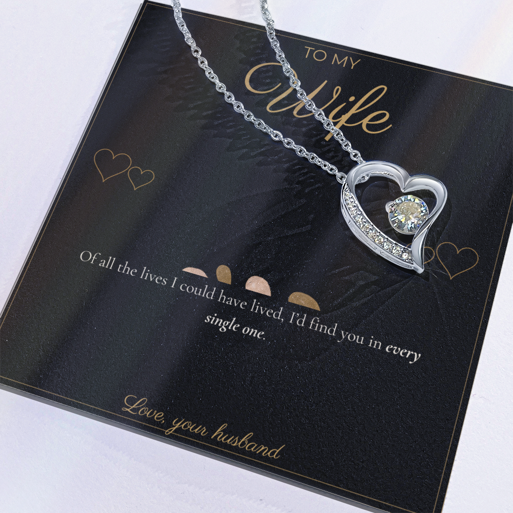 To My Wife Necklace - Forever Love Pendant with Message Card, Romantic Christmas Gift for Wife