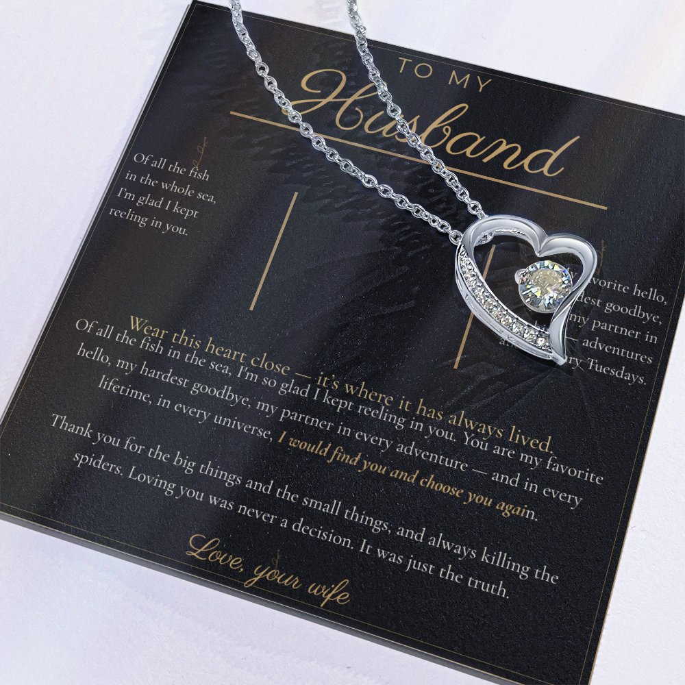 To My Husband Necklace - Forever Love Pendant with Message Card, Romantic Christmas Gift for Husband from Wife