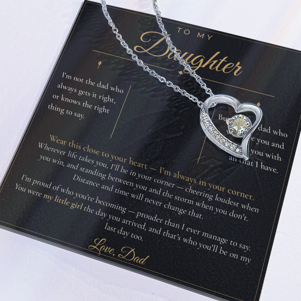 To My Daughter Necklace - Forever Love Pendant with Message Card, Christmas Gift for Daughter from Dad