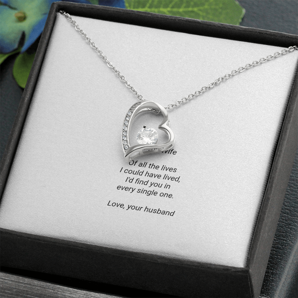 To My Wife Necklace - Forever Love Pendant with Message Card, Romantic Christmas Gift for Wife