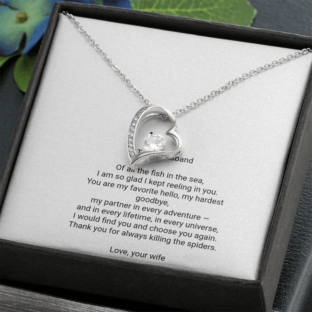 To My Husband Necklace - Forever Love Pendant with Message Card, Romantic Christmas Gift for Husband from Wife