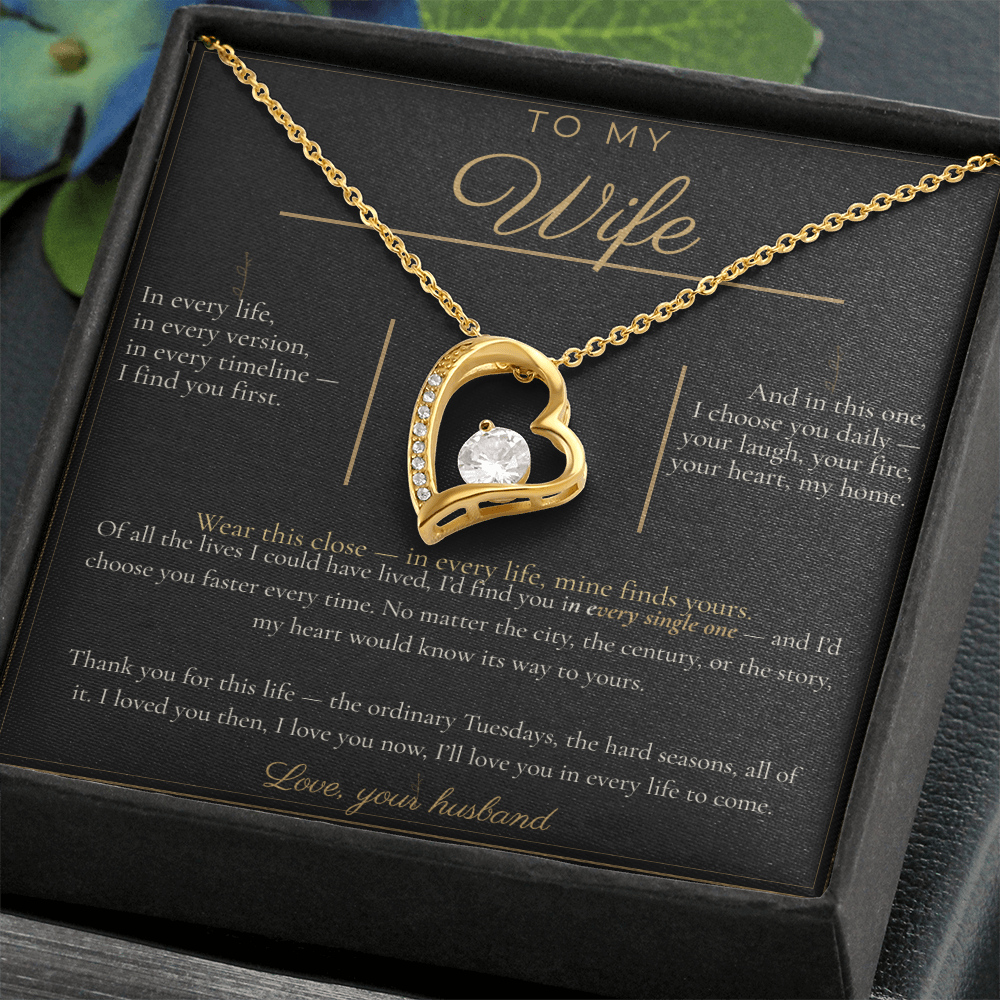 To My Wife Necklace - Forever Love Pendant with Message Card, Romantic Christmas Gift for Wife