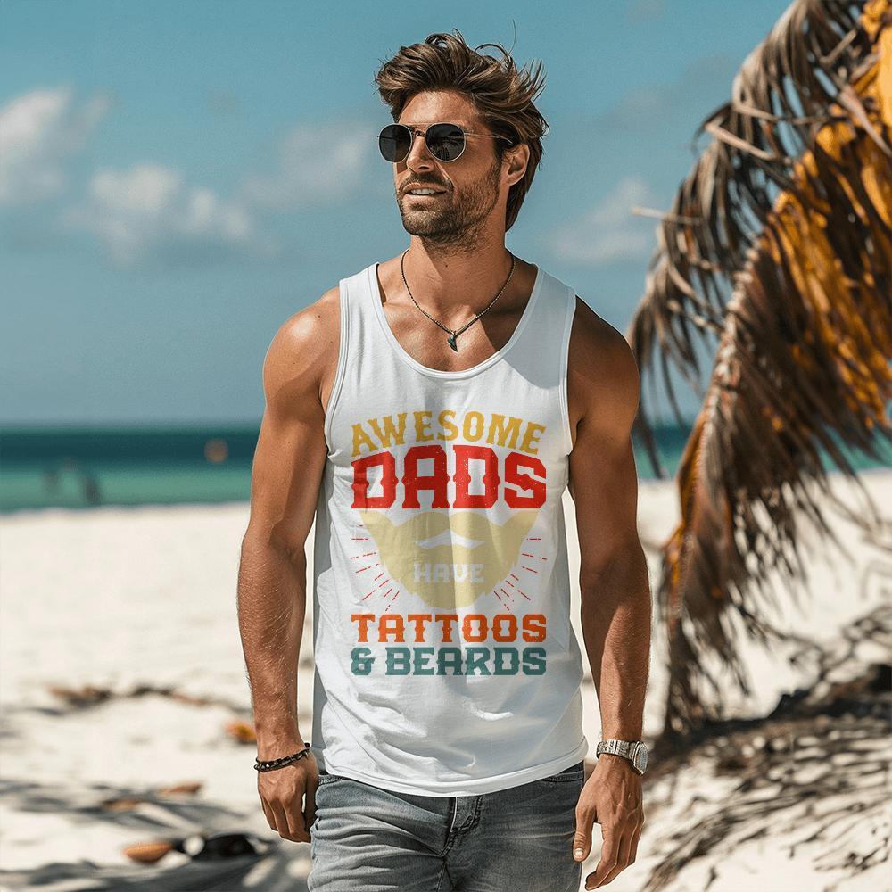 Awesome Dads Have Tattoos And Beards Tank Top, Funny Dad Gift