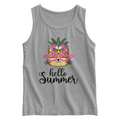 Hello Summer Kids Tank Top, Cat With Flamingo Glasses Shirt