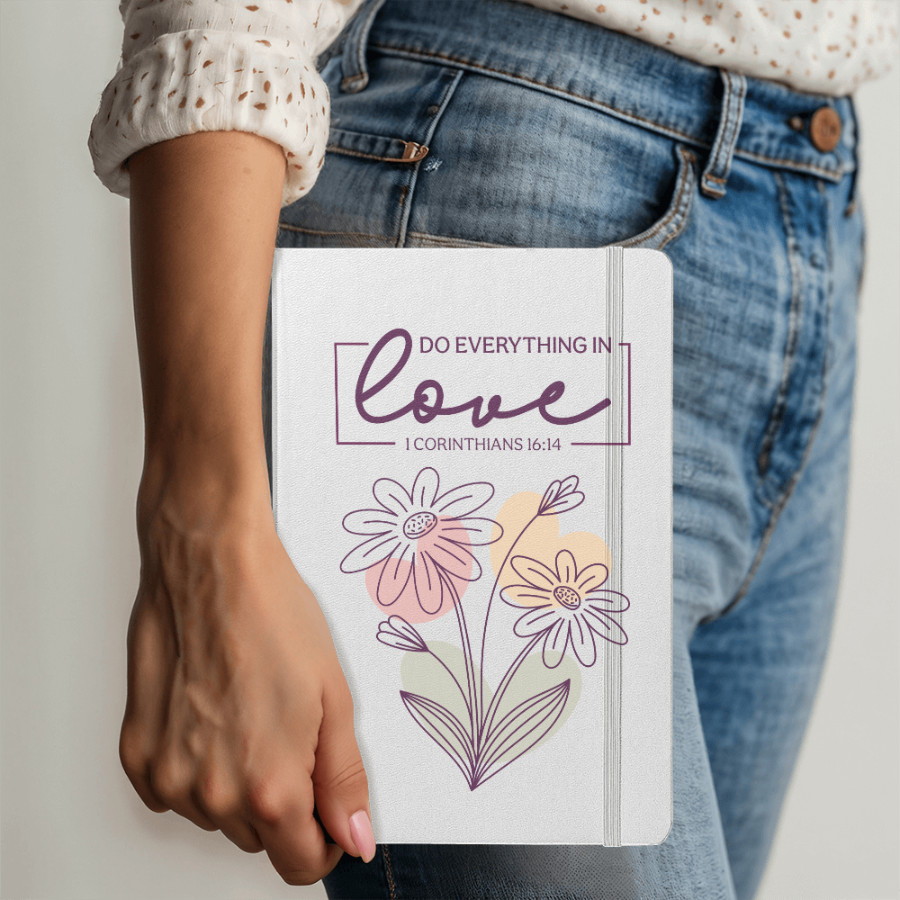 Do Everything In Love - Leather Bound Journal, White