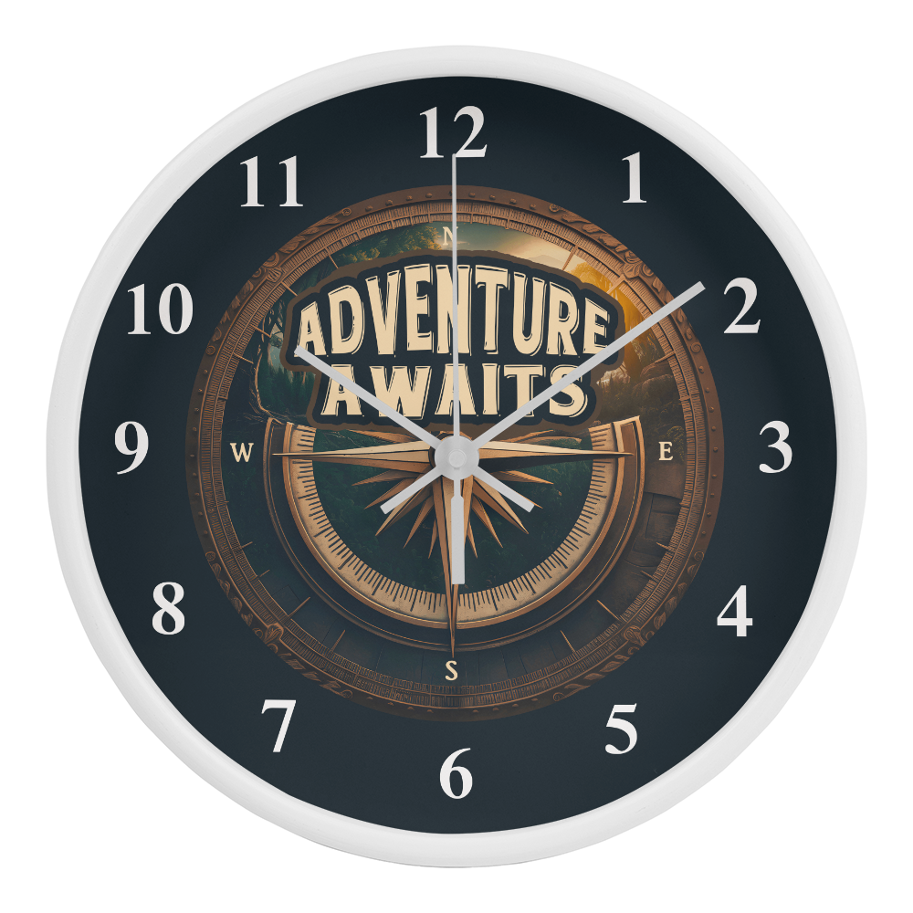 Adventure Awaits Compass Wooden Frame Clock