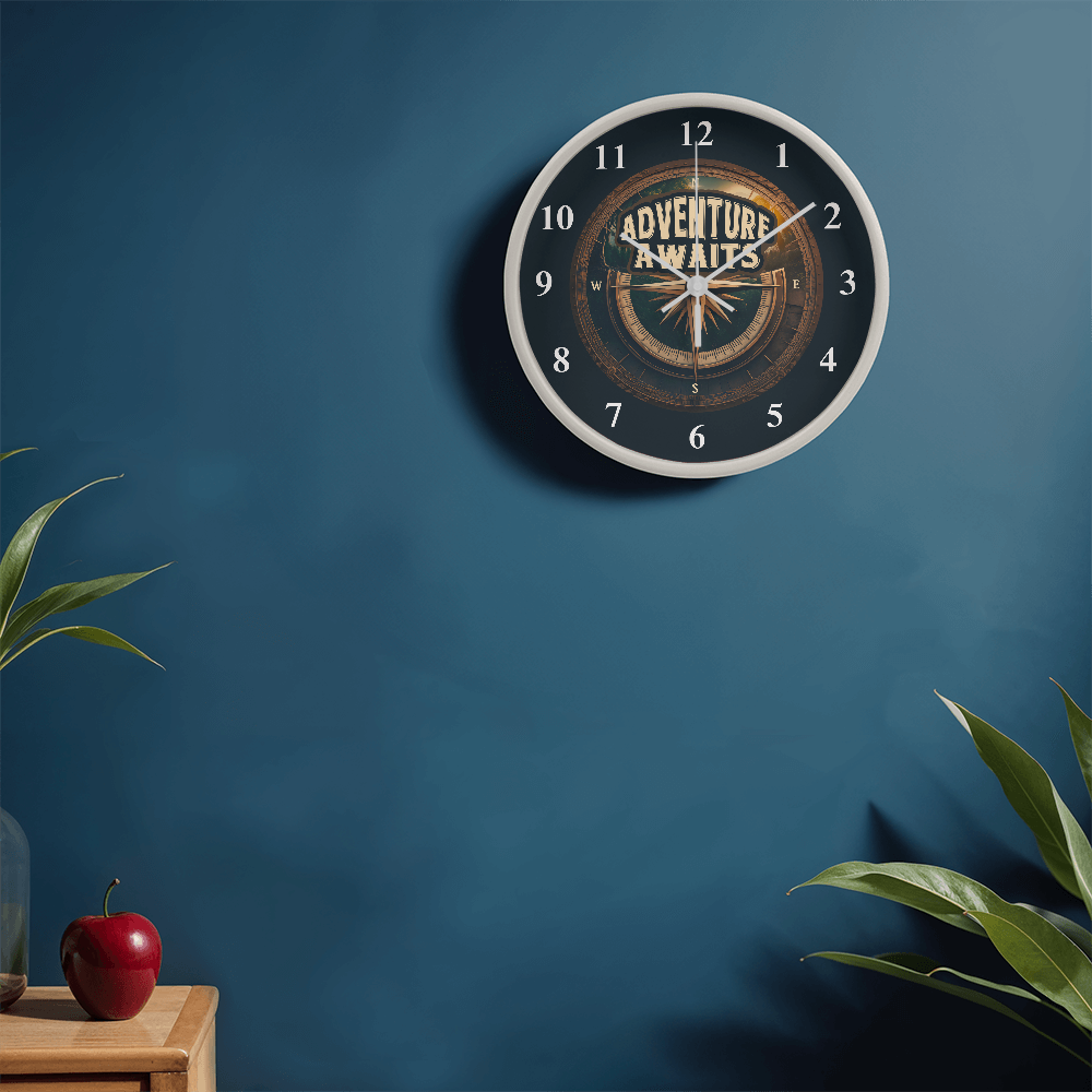 Adventure Awaits Compass Wooden Frame Clock