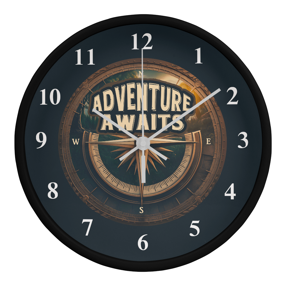Adventure Awaits Compass Wooden Frame Clock