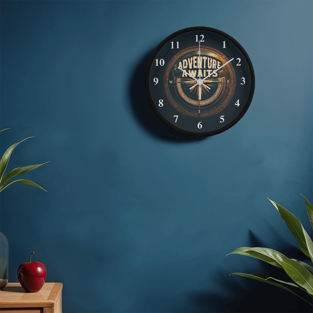 Adventure Awaits Compass Wooden Frame Clock