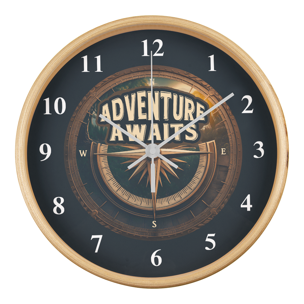 Adventure Awaits Compass Wooden Frame Clock