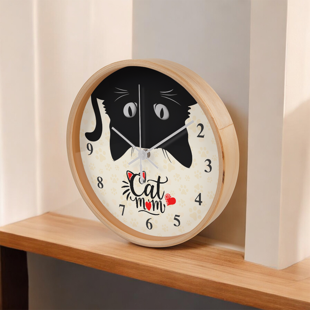 Cat Mom Wooden Frame Clock
