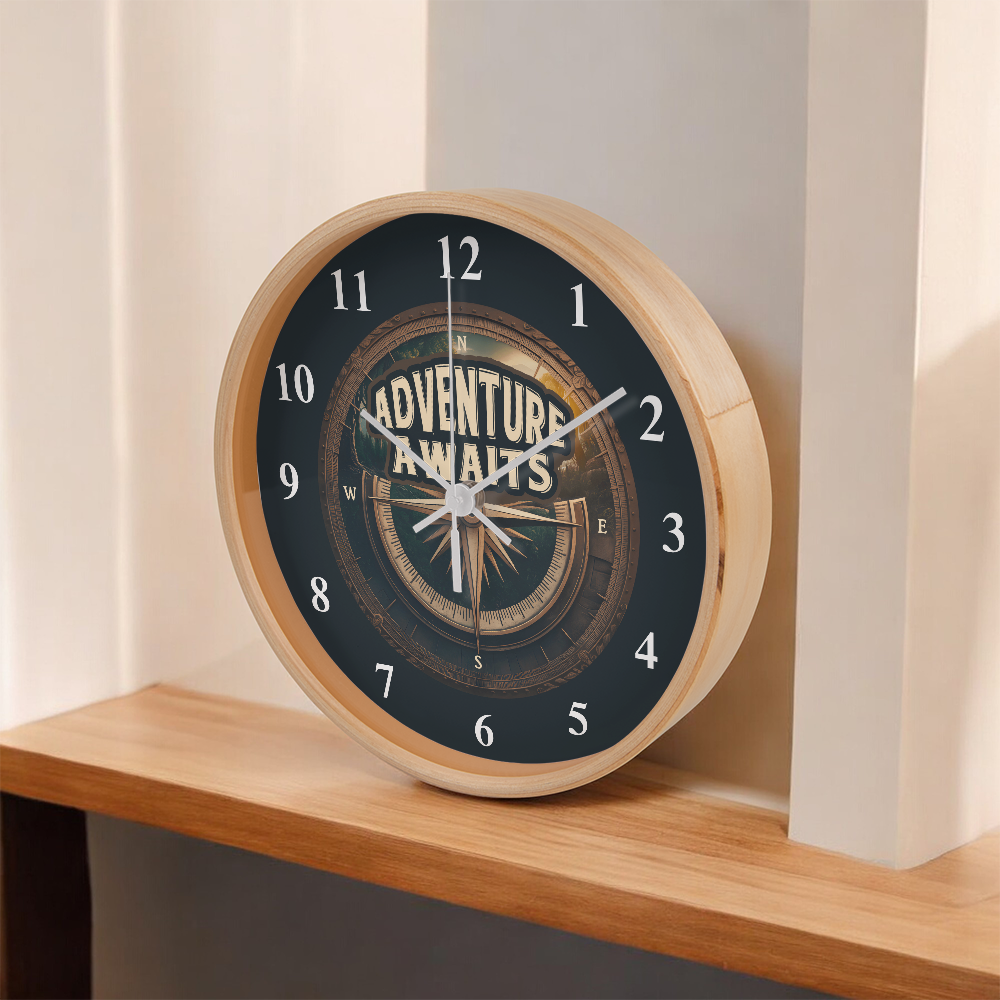 Adventure Awaits Compass Wooden Frame Clock