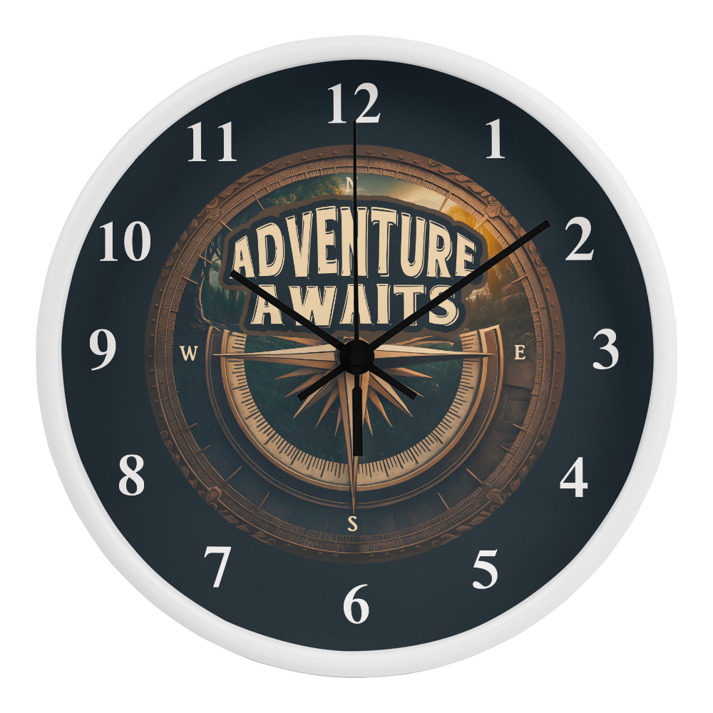 Adventure Awaits Compass Wooden Frame Clock