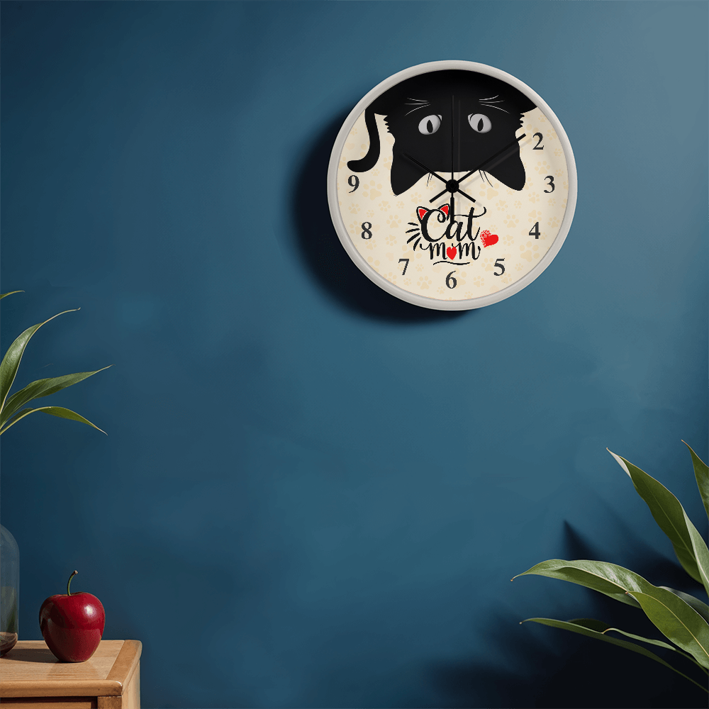 Cat Mom Wooden Frame Clock