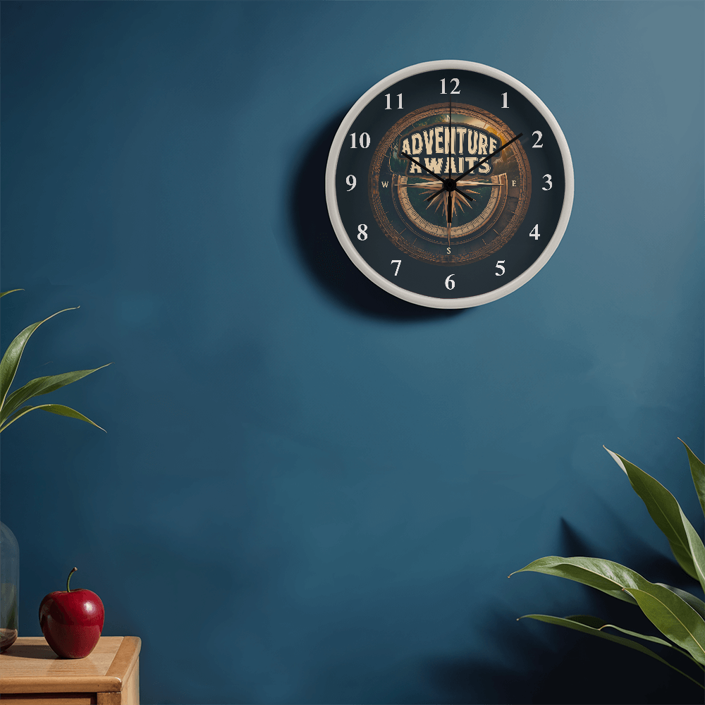 Adventure Awaits Compass Wooden Frame Clock