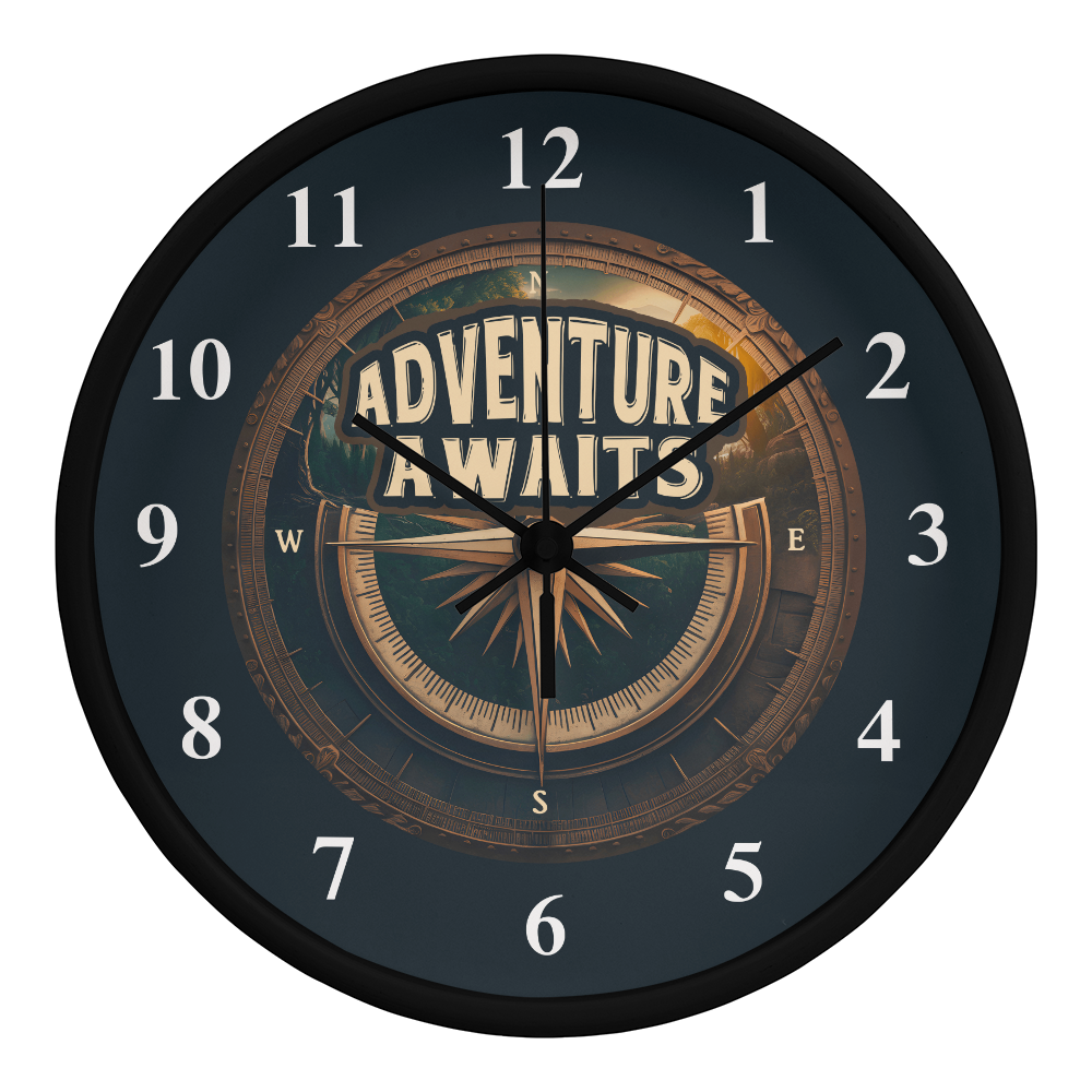 Adventure Awaits Compass Wooden Frame Clock